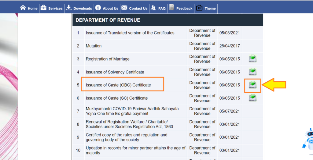 Delhi OBC cast certifiacte form download