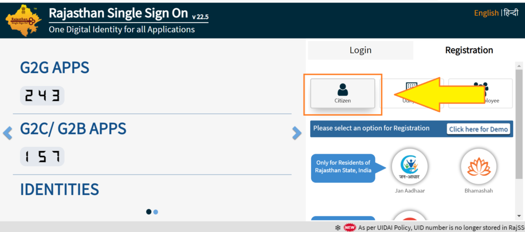 Rajasthan SSO ID Registration.Citizen login