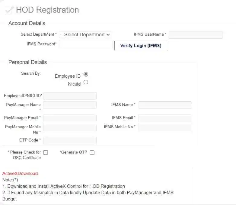 HOD registration process Rajasthan