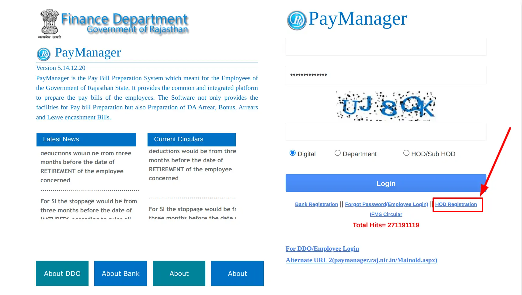 Rajasthan pay-manager portal HOD registration 