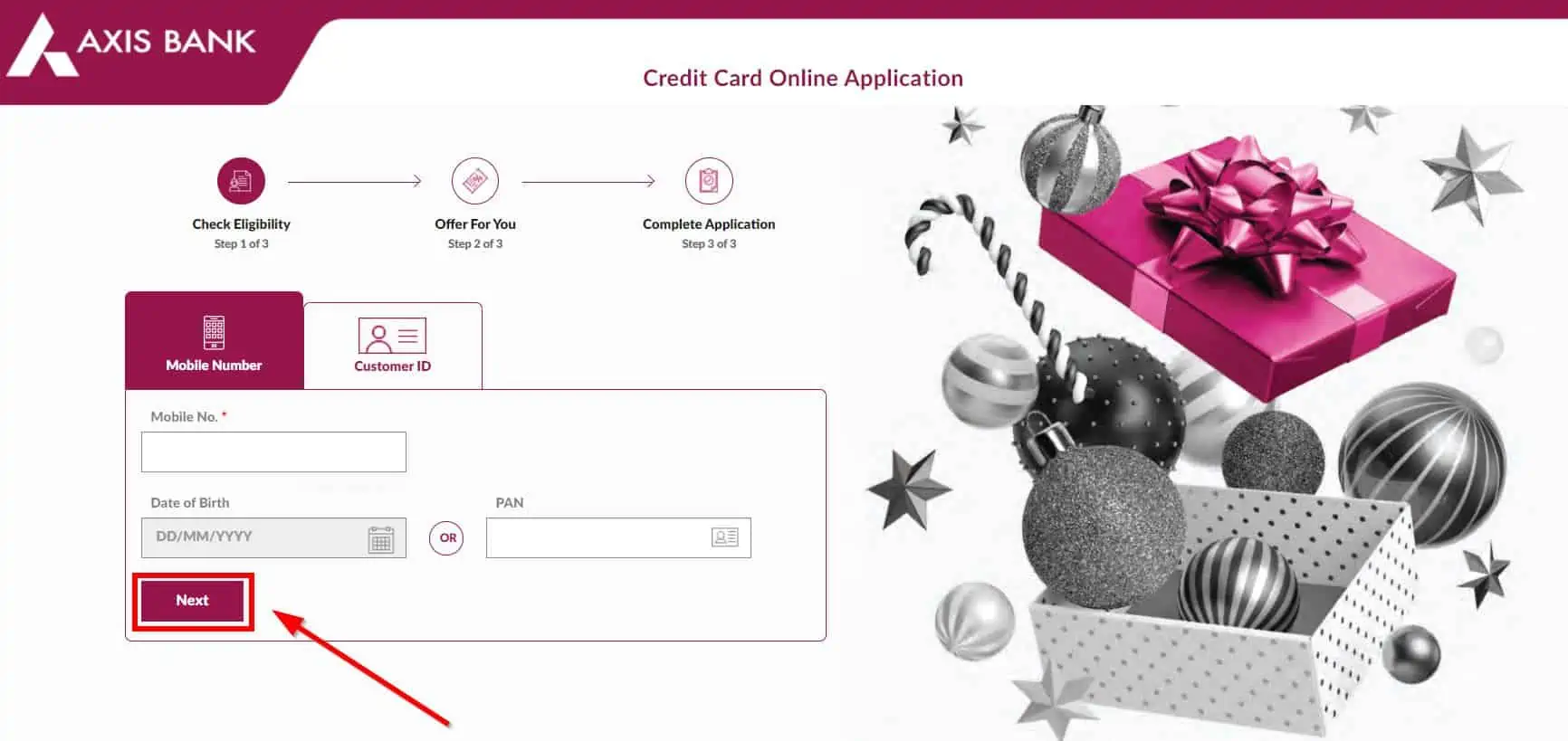 Axis bank credit card Apply fill online form