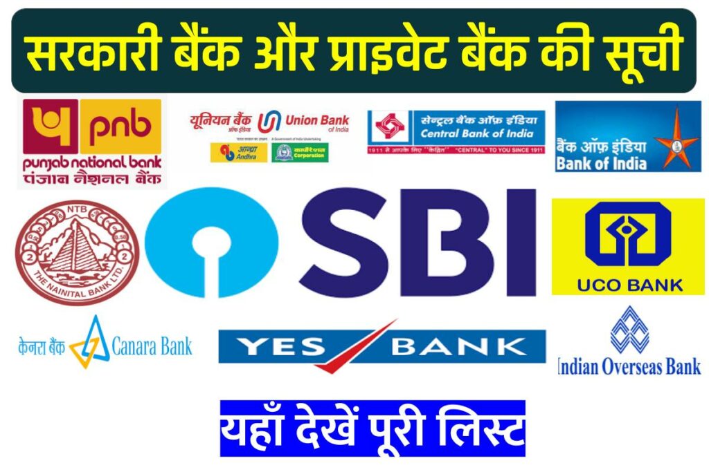 भारत में सरकारी बैंक और प्राइवेट बैंक की सूची